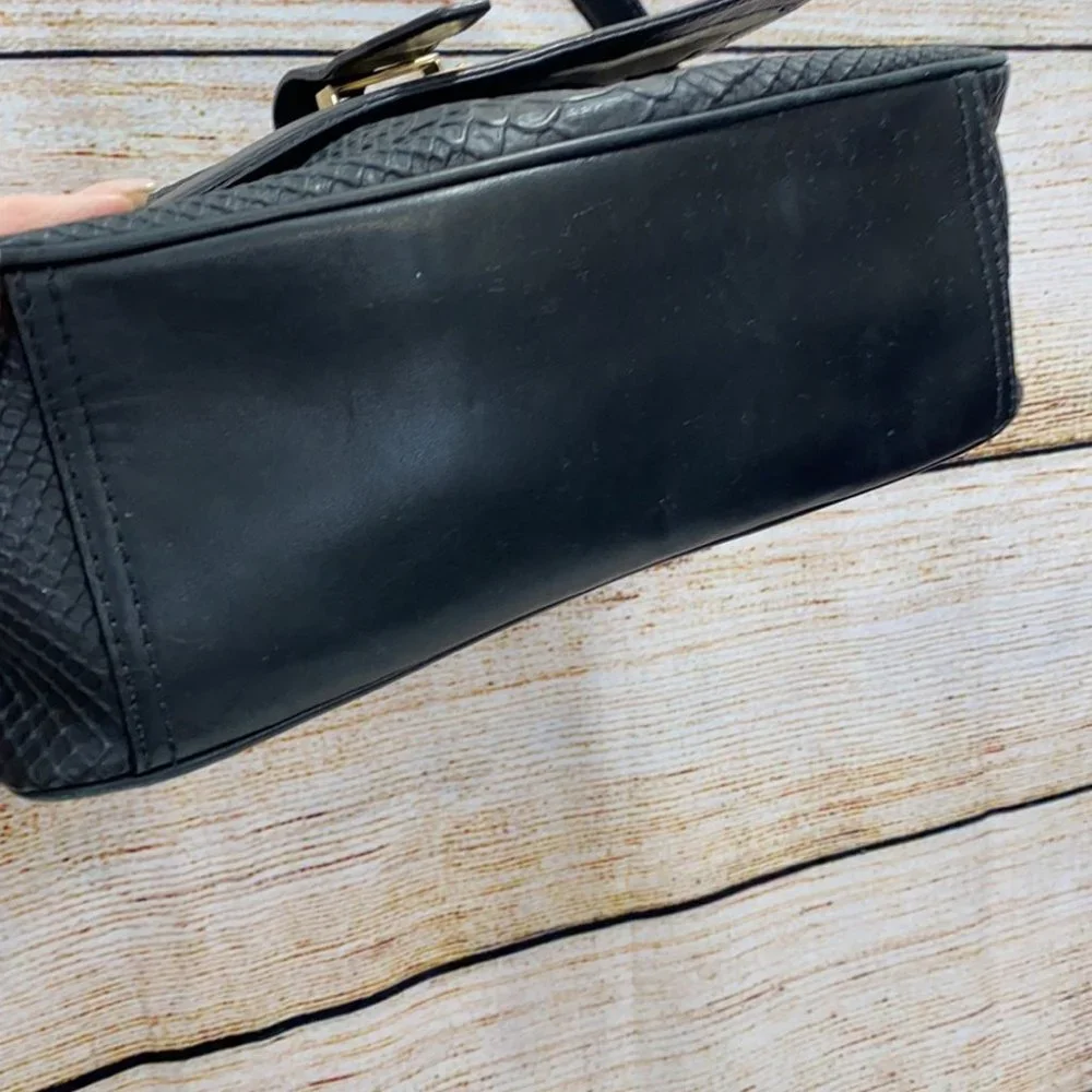 Cole Haan Black Embossed Snakeskin Shoulder Bag - Picture 5 of 12